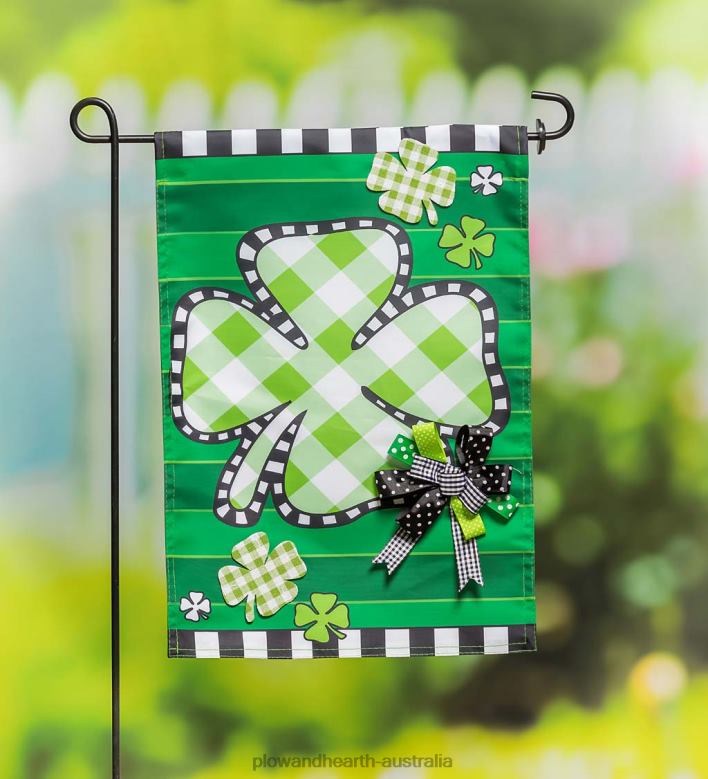 Plow & Hearth Gingham Clover Applique Garden Flag P22BD556 Yard & Garden
