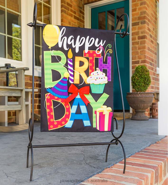 Plow & Hearth Happy Birthday Garden Linen Flag P22BD326 Yard & Garden