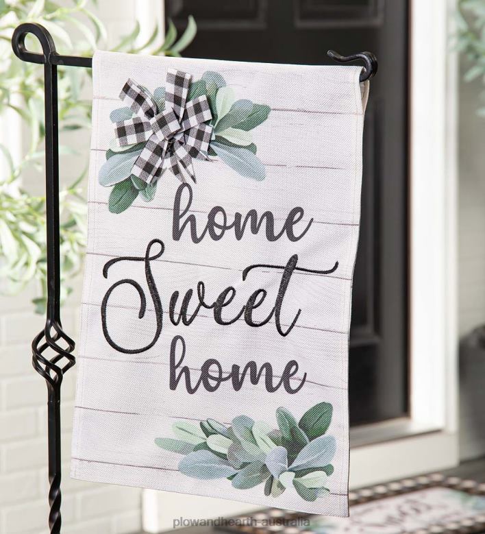 Plow & Hearth Home Sweet Home Eucalyptus Burlap Garden Flag P22BD553 Yard & Garden