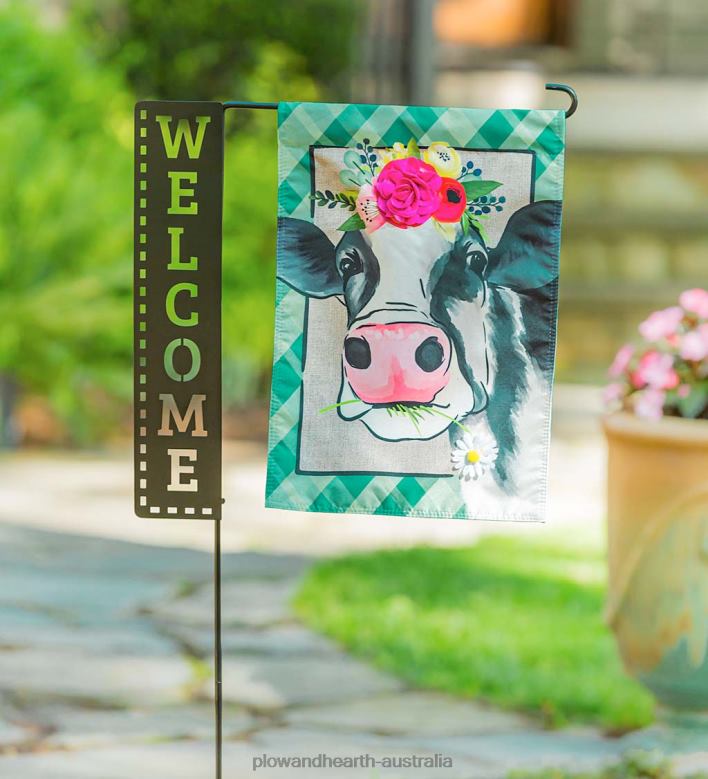 Plow & Hearth Laser Cut Welcome Sign Garden Flag Stand P22BD191 Yard & Garden