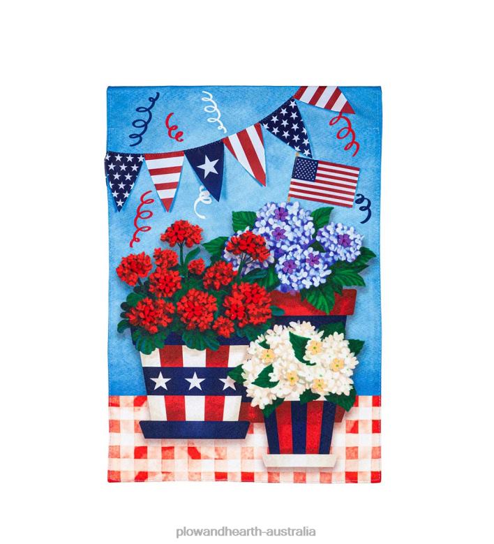 Plow & Hearth Patriotic Flower Pot Garden Linen Flag P22BD244 Yard & Garden