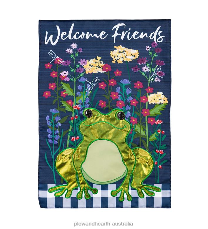 Plow & Hearth Wildflower Frog Applique Garden Flag P22BD600 Yard & Garden