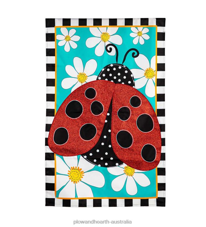Plow & Hearth Daisy Ladybug Applique House Flag P22BD625 Yard & Garden