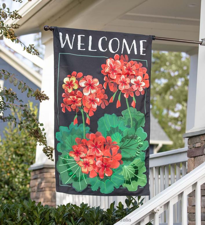 Plow & Hearth Geranium Welcome Estate Flag P22BD627 Yard & Garden