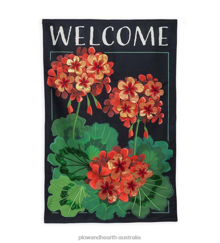 Plow & Hearth Geranium Welcome Estate Flag P22BD627 Yard & Garden