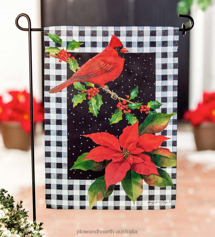 Plow & Hearth Cardinal & Holly Suede Garden Flag P22BD46 Yard & Garden