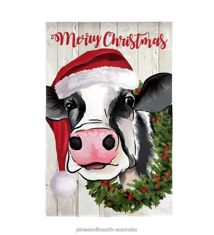 Plow & Hearth Christmas Cow Linen Garden Flag P22BD48 Yard & Garden