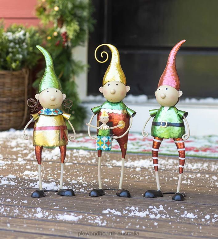 Plow & Hearth Christmas Metal Elf Garden Statues P22BD30 Yard & Garden