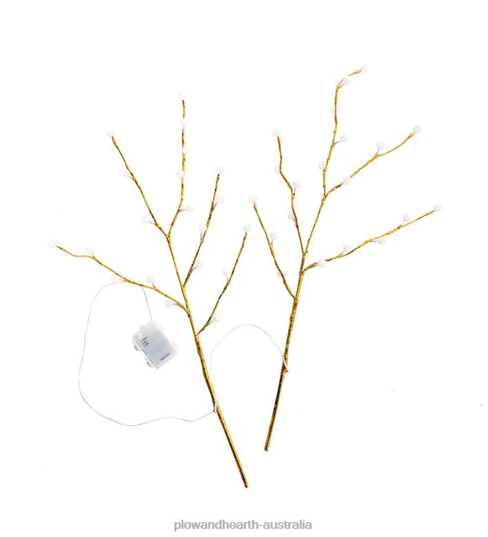 Plow & Hearth Indoor/Outdoor Gold Metallic Branches with Warm White Lights, Set of 2 P22BD27 Yard & Garden