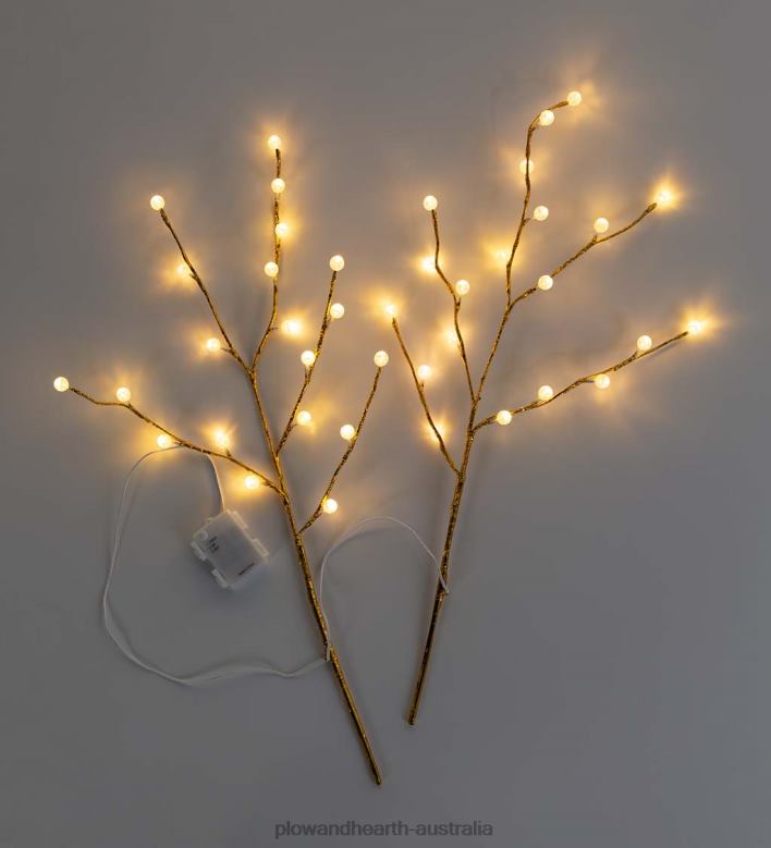 Plow & Hearth Indoor/Outdoor Gold Metallic Branches with Warm White Lights, Set of 2 P22BD27 Yard & Garden