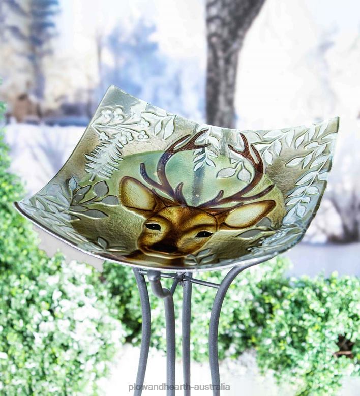 Plow & Hearth Majestic Deer Glass Bird Bath Basin P22BD51 Yard & Garden