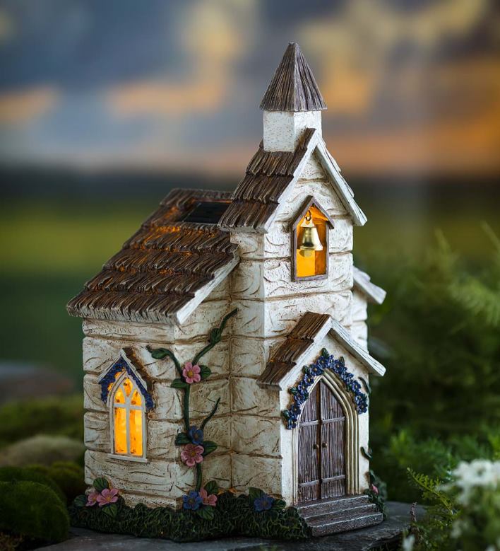 Plow & Hearth Miniature Fairy Garden Solar Church P22BD47 Yard & Garden