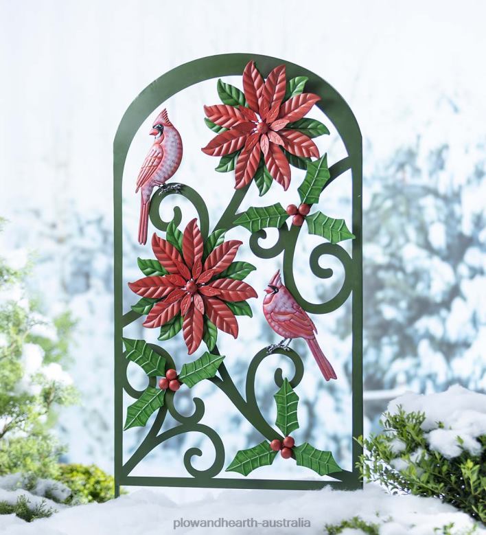Plow & Hearth Poinsettia and Cardinal Metal Garden Trellis P22BD8 Yard & Garden