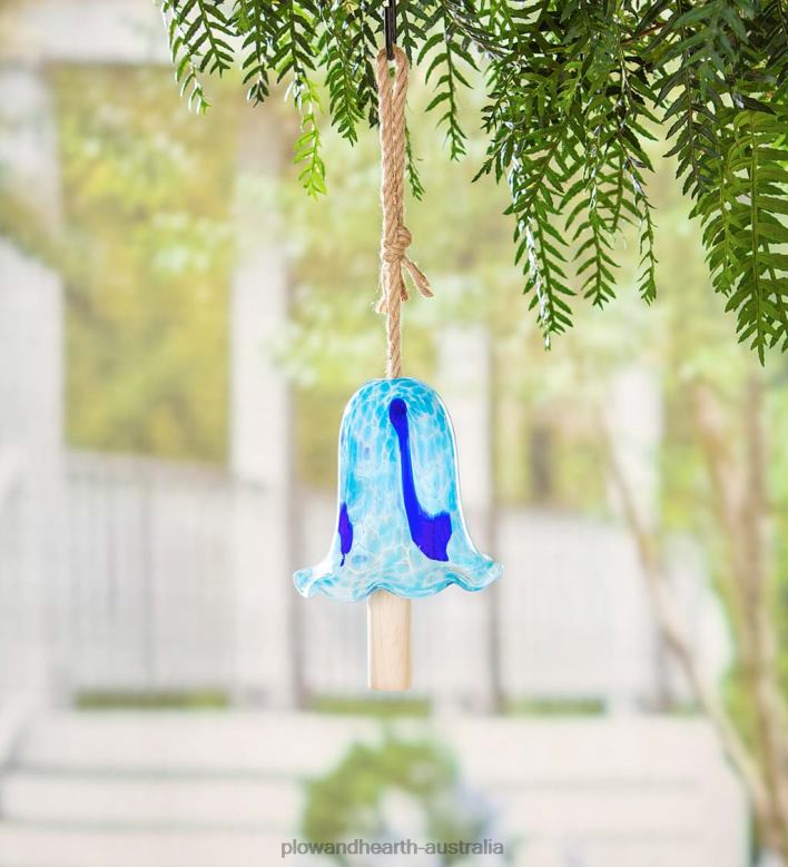 Plow & Hearth Art Glass Speckle Floral-Shaped Bell Chime - Blue P22BD402 Yard & Garden