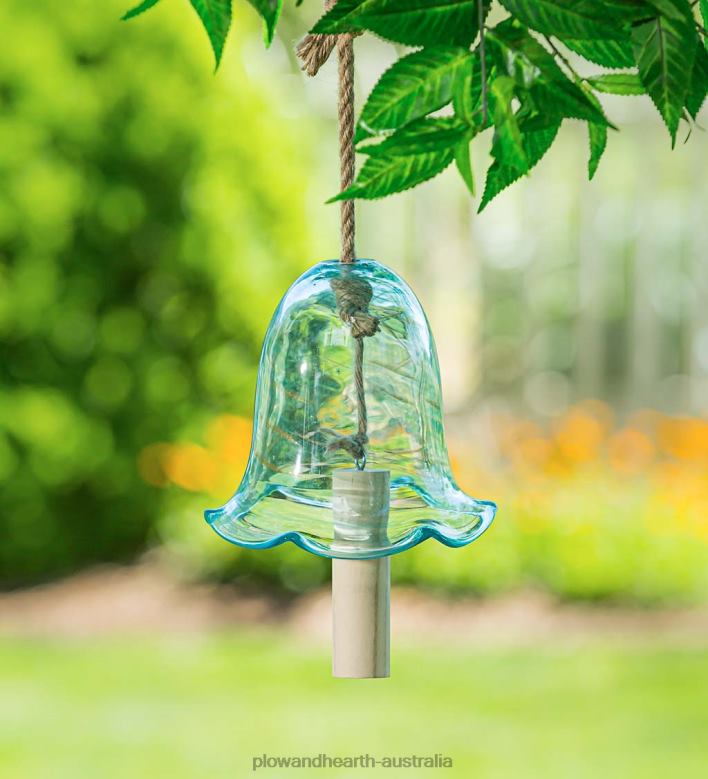 Plow & Hearth Art Glass Speckle Floral-Shaped Bell Chime - Blue P22BD402 Yard & Garden