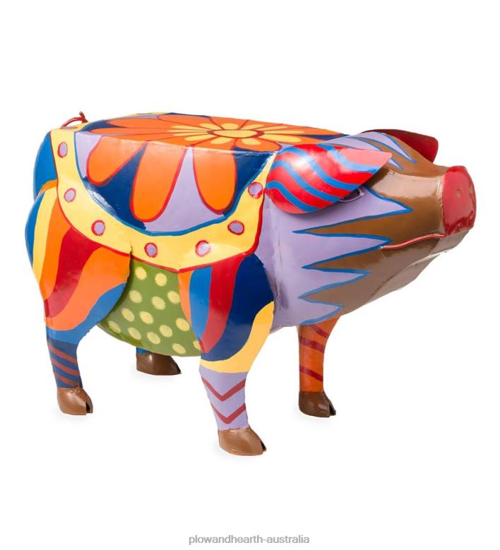 Plow & Hearth Colorful Folk Art Pig Side Table P22BD173 Yard & Garden