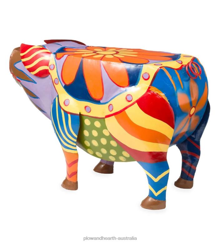 Plow & Hearth Colorful Folk Art Pig Side Table P22BD173 Yard & Garden