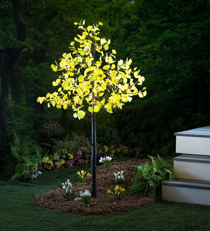 Plow & Hearth Indoor/Outdoor Electric Lighted Green Ginkgo Trees P22BD224 Yard & Garden