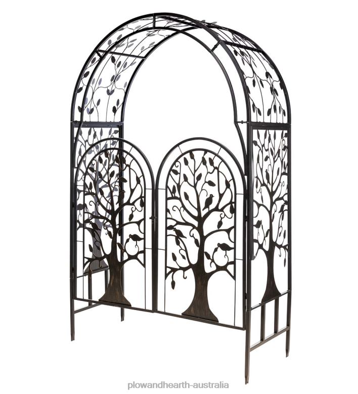 Plow & Hearth Metal Tree of Life Arched Garden Arbor with Gate P22BD169 Yard & Garden