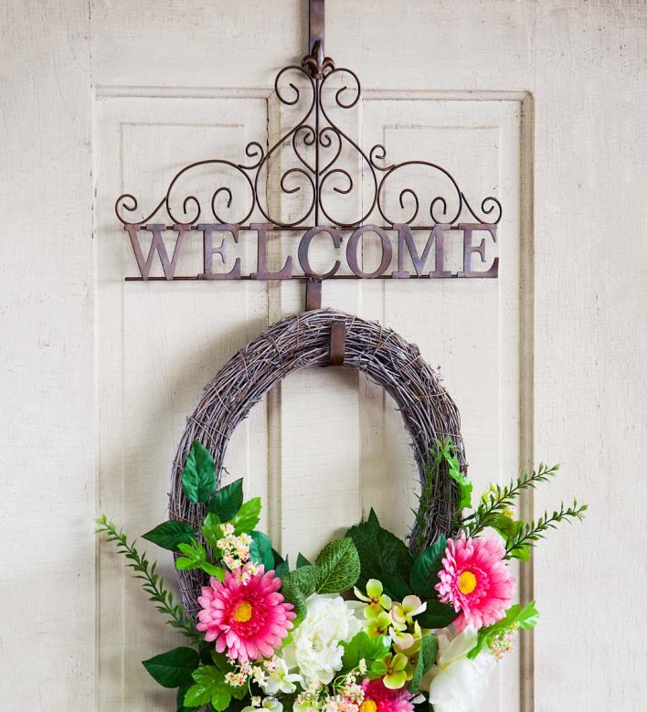 Plow & Hearth Metallic Copper Fleur-de-Lis Welcome Wreath Holder P22BD336 Yard & Garden