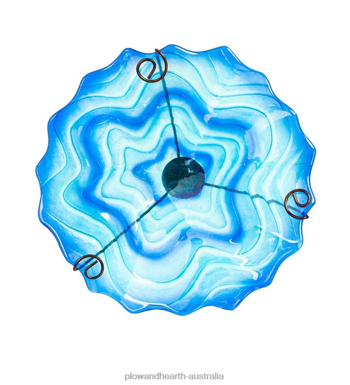 Plow & Hearth Blue Swirl Glass Bird Bath with Garden Stake P22BD437 Yard & Garden