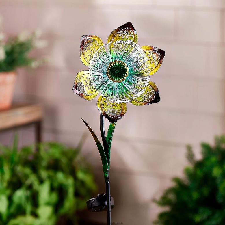 Plow & Hearth Fiber Optic Solar Flower Garden Stake - Red P22BD199 Yard & Garden