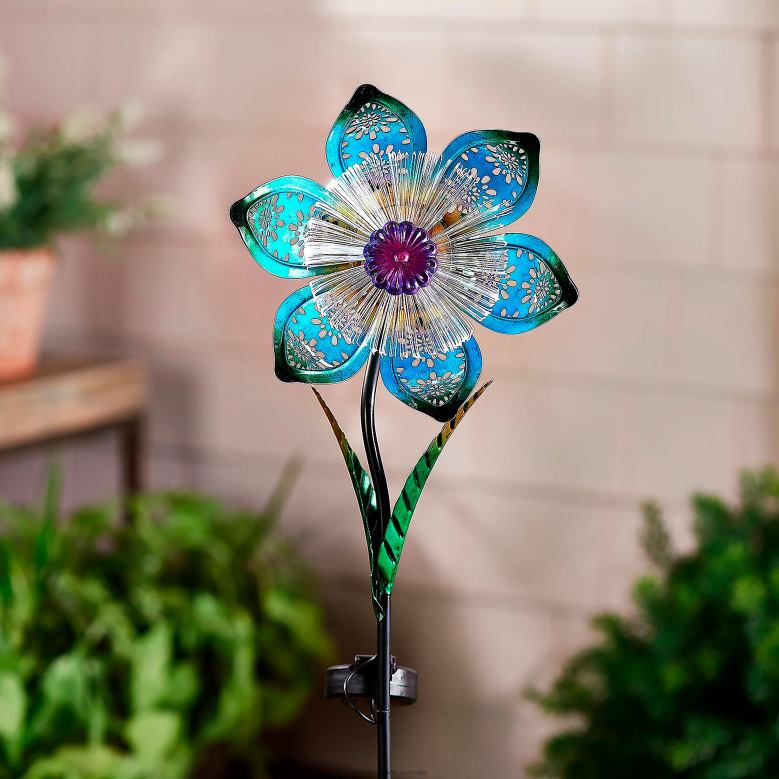 Plow & Hearth Fiber Optic Solar Flower Garden Stake - Red P22BD199 Yard & Garden
