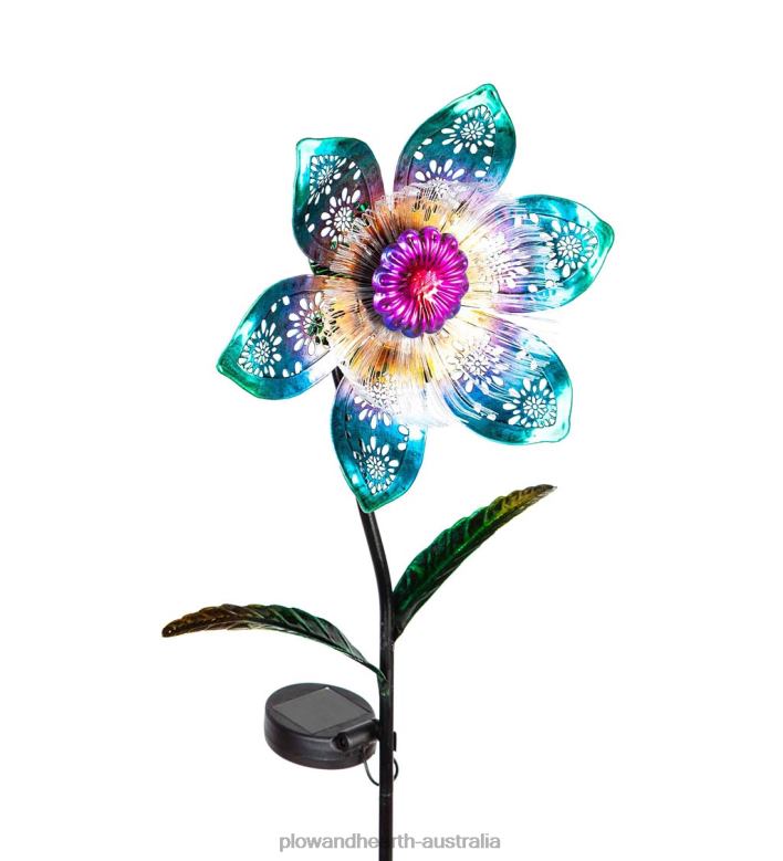 Plow & Hearth Floral Fiber Optic Solar Garden Stake - Blue P22BD446 Yard & Garden