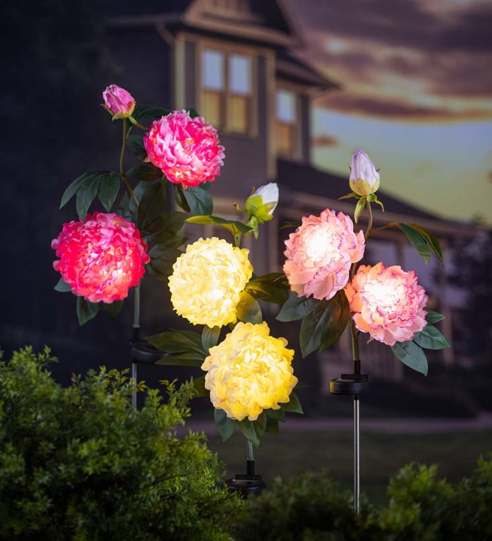 Plow & Hearth Light Pink Peony Solar Garden Stake P22BD257 Yard & Garden