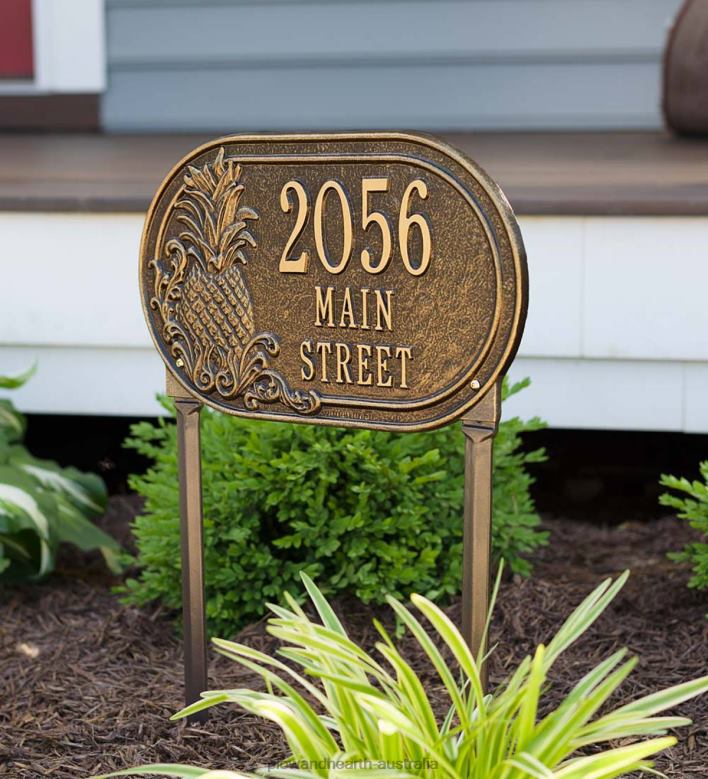 Plow & Hearth Personalized Pineapple Address Plaque Lawn Stake - Antique Brass P22BD101 Yard & Garden