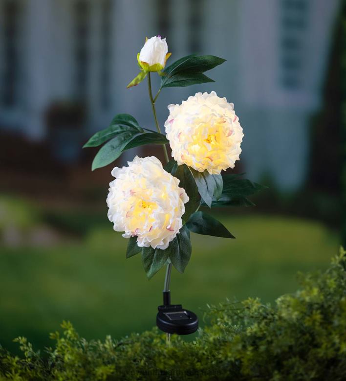 Plow & Hearth White Peony Solar Garden Stake P22BD171 Yard & Garden