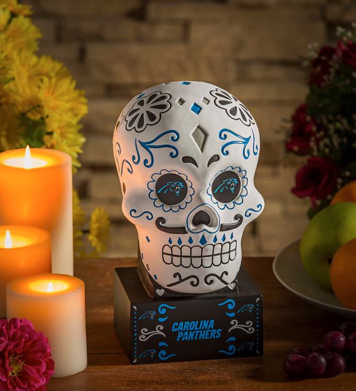 Plow & Hearth Carolina Panthers Sugar Skull Statue P22BD364 Yard & Garden