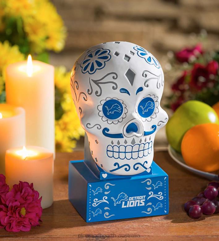 Plow & Hearth Detroit Lions Sugar Skull Statue P22BD339 Yard & Garden