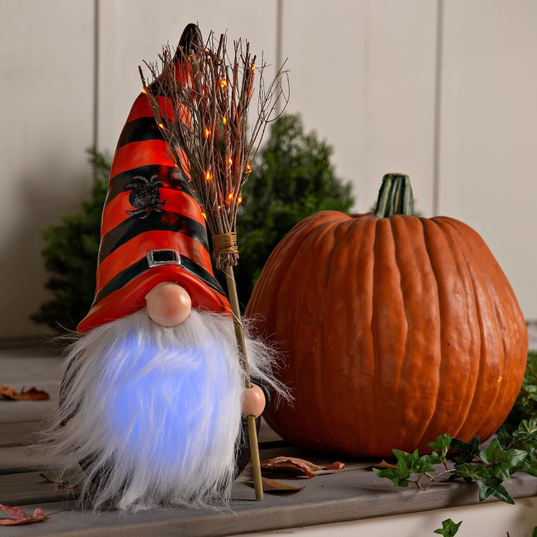 Plow & Hearth Halloween Gnome with Lighted Broom and Color-Changing Beard - Purple P22BD427 Yard & Garden
