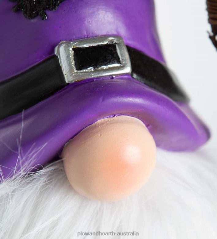 Plow & Hearth Halloween Gnome with Lighted Broom and Color-Changing Beard - Purple P22BD427 Yard & Garden