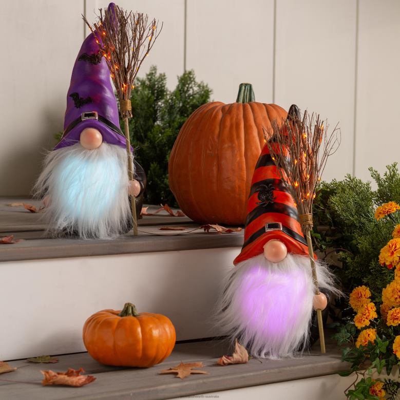 Plow & Hearth Halloween Gnome with Lighted Broom and Color-Changing Beard - Purple P22BD427 Yard & Garden