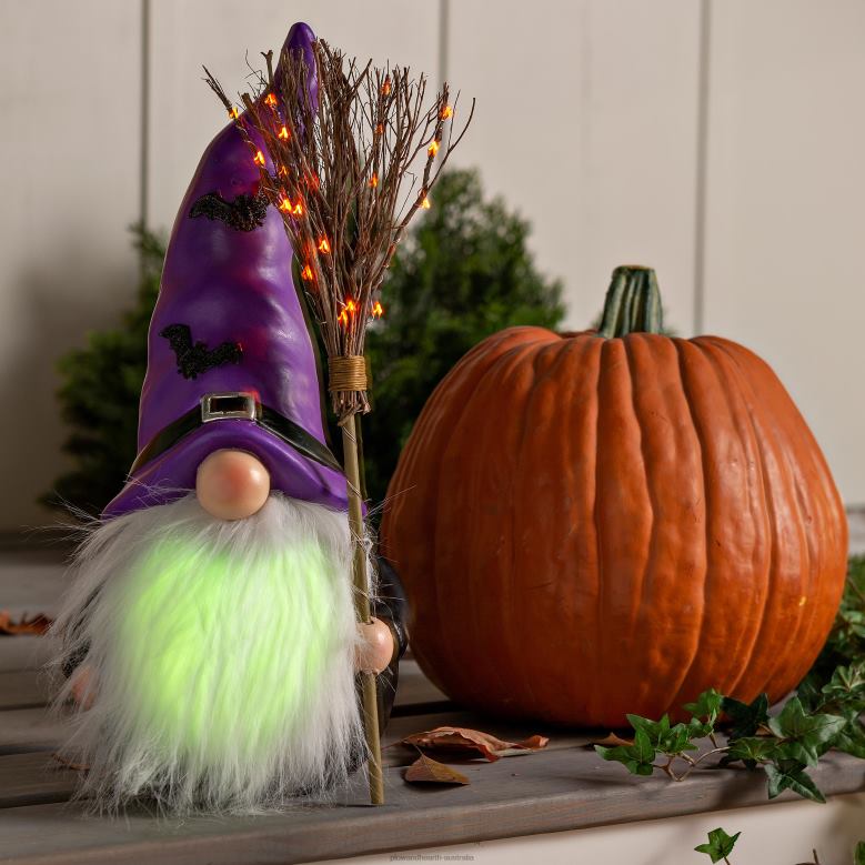Plow & Hearth Halloween Gnome with Lighted Broom and Color-Changing Beard - Purple P22BD427 Yard & Garden
