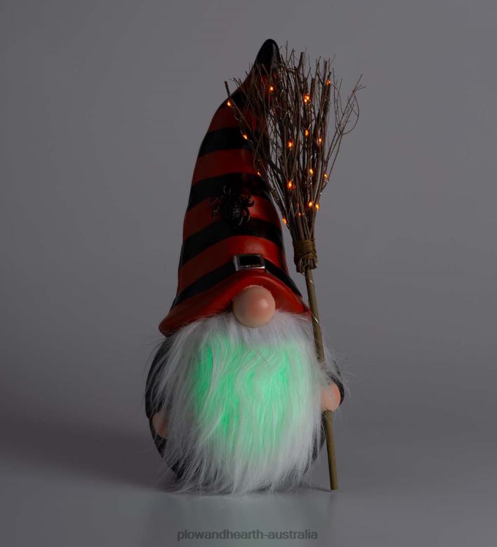 Plow & Hearth Halloween Gnome with Lighted Broom and Color-Changing Beard - Purple P22BD427 Yard & Garden