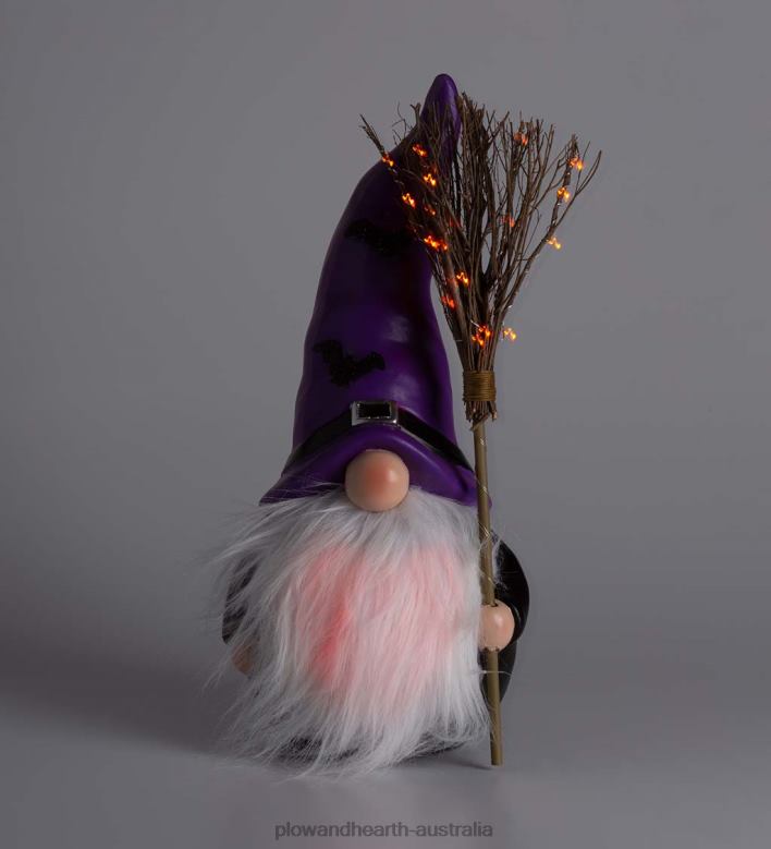 Plow & Hearth Halloween Gnome with Lighted Broom and Color-Changing Beard - Purple P22BD427 Yard & Garden