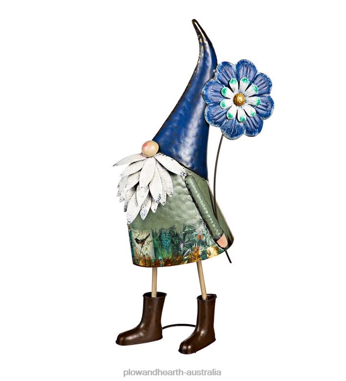 Plow & Hearth Metal Blue Flower Gnome Statue P22BD290 Yard & Garden