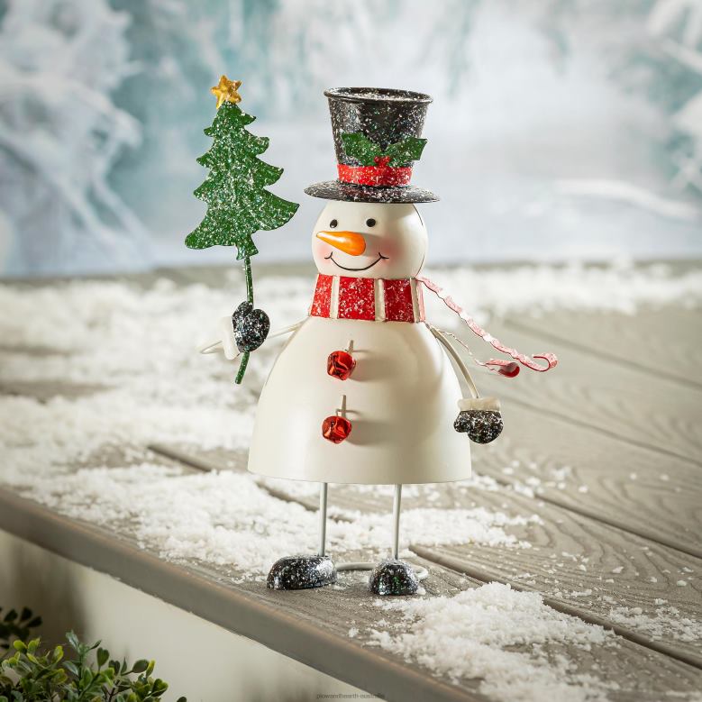 Plow & Hearth Metal Wobble Snowman Statue P22BD154 Yard & Garden