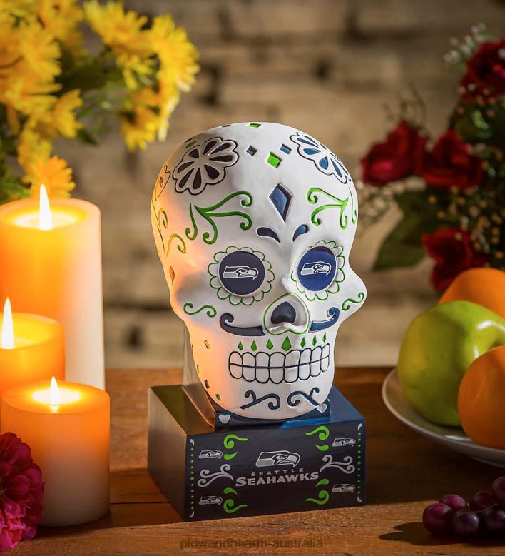 Plow & Hearth Seattle Seahawks Sugar Skull Statue P22BD363 Yard & Garden