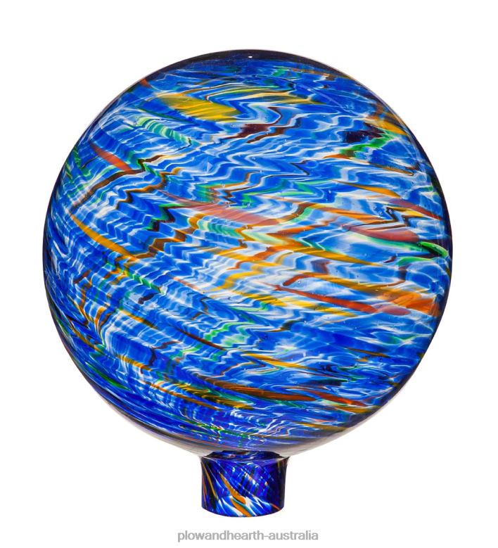 Plow & Hearth Art Glass Swirled Gazing Ball with Stand - Royal Blue P22BD313 Yard & Garden