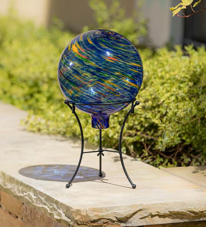 Plow & Hearth Art Glass Swirled Gazing Ball with Stand - Royal Blue P22BD313 Yard & Garden