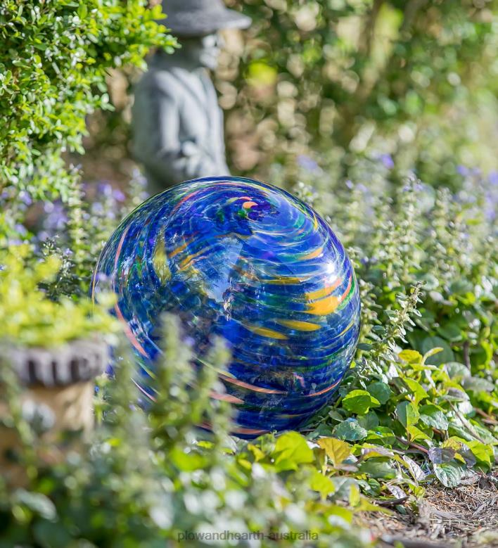Plow & Hearth Art Glass Swirled Gazing Ball with Stand - Royal Blue P22BD313 Yard & Garden