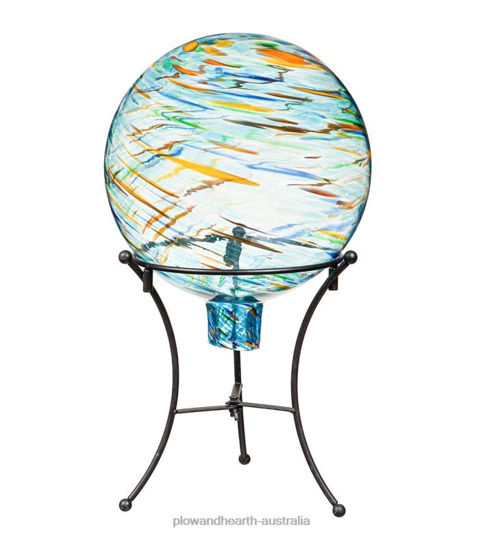 Plow & Hearth Art Glass Swirled Gazing Ball with Stand - Royal Blue P22BD313 Yard & Garden
