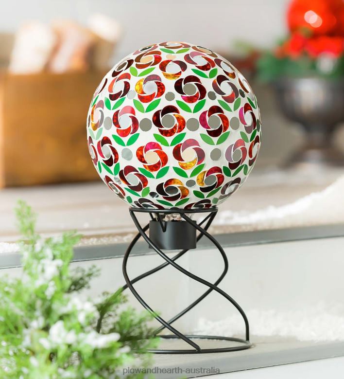 Plow & Hearth Poinsettia Mosaic Glass Gazing Ball P22BD419 Yard & Garden