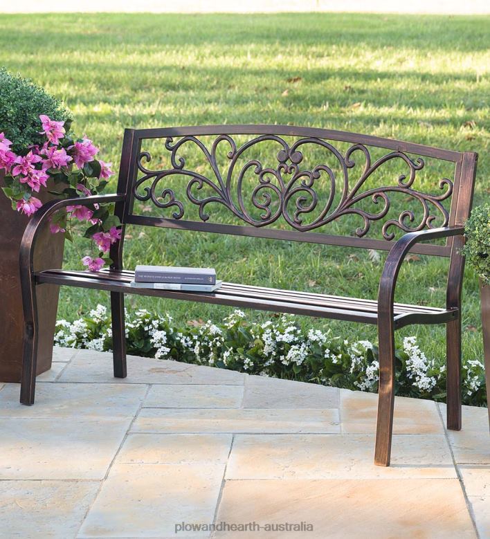 Plow & Hearth Blooming Garden Metal Bench P22BD488 Yard & Garden