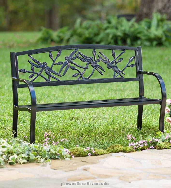 Plow & Hearth Dragonfly Metal Garden Bench - Black P22BD500 Yard & Garden
