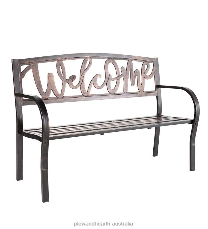 Plow & Hearth Welcome Metal Garden Bench P22BD508 Yard & Garden